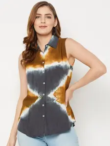 Ruhaans Women Black Tie & Dye Classic Casual Shirt