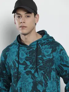 The Indian Garage Co Men Blue & Black Printed Hooded Sweatshirt