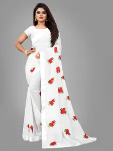 JSItaliya White & Red Floral Patchwork Pure Georgette Saree