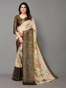 Winza Designer Black & Cream-Coloured Floral Zari Pure Chiffon Venkatgiri Saree
