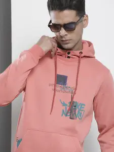 The Indian Garage Co Men Pink Printed Hooded Sweatshirt