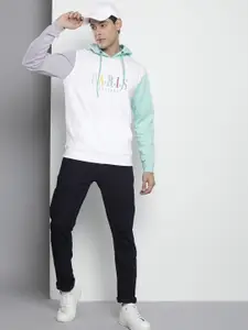 The Indian Garage Co Men White & Green Embroidered Hooded Sweatshirt