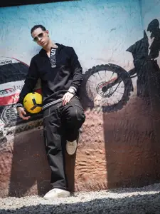 The Indian Garage Co Men Black Back Print Hooded Sweatshirt