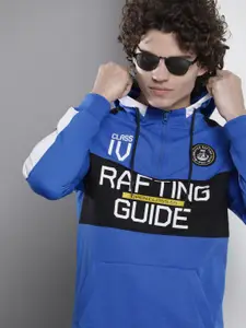 The Indian Garage Co Men Blue & Black Printed Hooded Sweatshirt