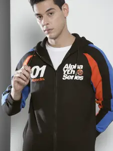 The Indian Garage Co Men Black Colourblocked Hooded Sweatshirt