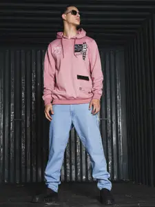 The Indian Garage Co Men Pink Printed Hooded Sweatshirt