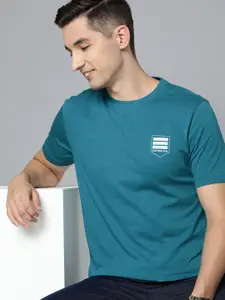 HERE&NOW Men Teal Pure Cotton T-shirt