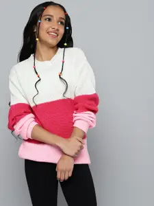 JUSTICE Girls Pink & White Colourblocked Knitted Pullover