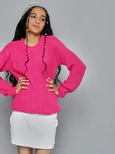 JUSTICE Girls Fuchsia Solid Knitted Pullover