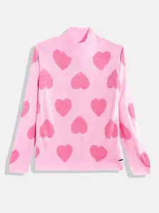 JUSTICE Girls Pink Heart Printed Pullover