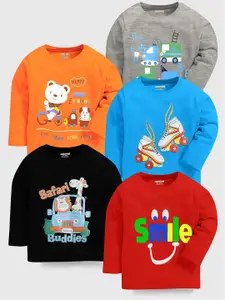 KUCHIPOO Boys Multicolored Pack Of 5 Printed Cotton T-shirt
