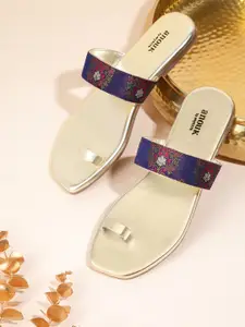 Anouk Women Purple & Fold-Toned Ethnic Woven Design One Toe Flats