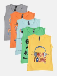 KUCHIPOO Boys Set Of 5 Multicolored Typography  Printed Cotton T-shirt