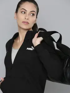 Puma Women Black Solid Essential Full-Zip Hoodie Sweatshirt