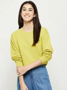 max Women Yellow Solid Drop Shoulder Sweatshirt