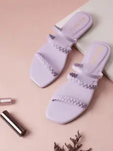 DressBerry Women Lavender Solid Braided Open Toe Flats