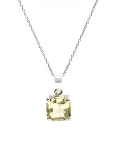 HIFLYER JEWELS Rhodium-Plated Green Quartz Sterling Silver Pendant With Chain
