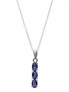 HIFLYER JEWELS Rhodium-Plated Blue Lolite Gemstones Studded Pendant With Link Chain