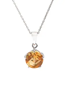 HIFLYER JEWELS 925 Sterling Silver Rhodium-Plated Yellow Quartz Studded Pendant With Chain