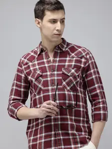 Pepe Jeans Opaque Checked Cotton Linen Casual Shirt