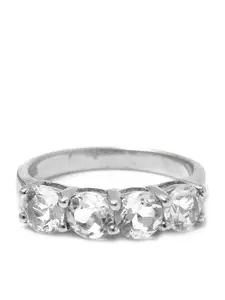 HIFLYER JEWELS Sterling Silver Rhodium-Plated White Stone-Studded Finger Ring