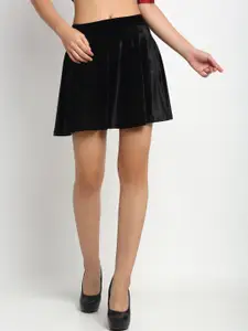 NEUDIS Women Black Solid Flared Mini Skirts
