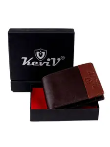 Keviv Men Brown & Tan Leather Two Fold Wallet