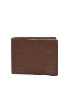 Keviv Men Tan Checked Leather Two Fold Wallet