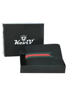 Keviv Men Black & Green Striped Leather Two Fold Wallet