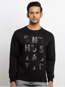Status Quo Men Black Printed Round Neck Sweatshirt