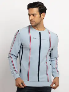 Status Quo Men Blue Round Neck Striped Sweatshirt