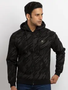 Status Quo Men Black Printed Hooded Sweatshirt