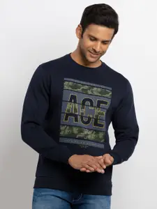 Status Quo Men Navy Blue Printed Sweatshirt