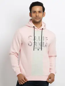 Status Quo Men Pink Colourblocked Typography Print Hooded Sweatshirt