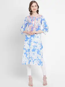 Cloth Haus India Women Blue & White Floral Printed Kurta