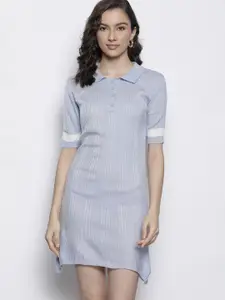 Trendyol Blue Polo Collar Striped Sheath Dress