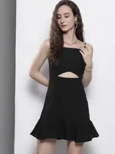 Trendyol Black Solid Cut Out Detail Flounce Hem Sheath Mini Dress
