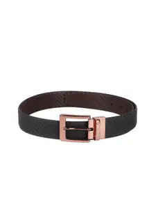 Louis Philippe Men Black & Brown Textured Reversible Leather Belt