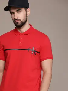 Calvin Klein Jeans Men Red Brand Logo Polo Collar T-shirt