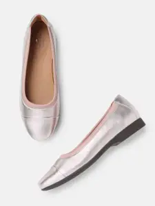 Clarks Women Muted Rose Gold-Toned Solid Glossy Finish Ballerinas
