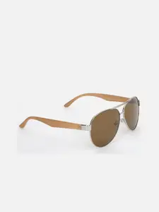 FOREVER 21 Women Brown Lens & Silver-Toned Aviator Sunglasses
