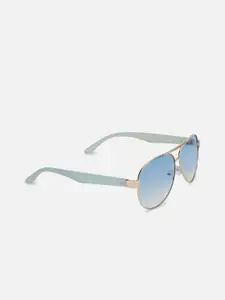 FOREVER 21 Women Blue Lens & Gold-Toned Aviator Sunglasses