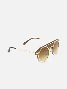 FOREVER 21 Women Brown Lens & Gold-Toned Aviator Sunglasses-59723909-Brown