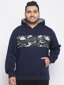 AUSTIVO Men Navy Blue Printed Cotton Hooded Sweatshirt