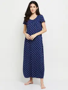 max Navy Blue Printed Pure Cotton Maxi Nightdress WIN22KG04NAVY