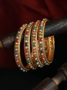 Jazz and Sizzle Set of 4 Gold-Plated Multi-Coloured Stones Studded Bangles