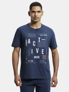 Jockey Men Navy Blue Typography Printed T-shirt