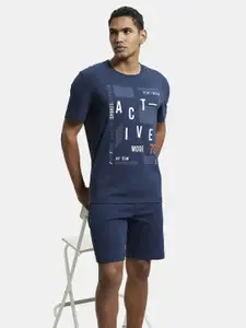 Jockey Men Blue Typography Printed Cotton T-shirt