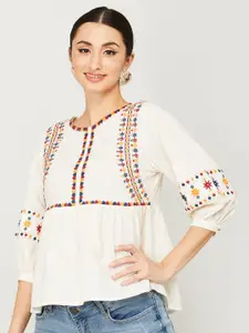 Colour Me by Melange Women Off White Embroidered  Pure Cotton Thread Work Kurti