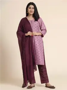 KALINI Women Purple & Burgundy Printed Unstitched Dress Material